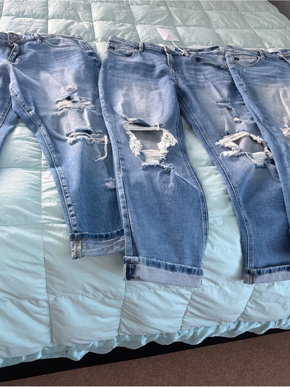 KanCan Light Blue Distressed Boyfriend Jeans with Rolled Cuffs 3 Pairs.